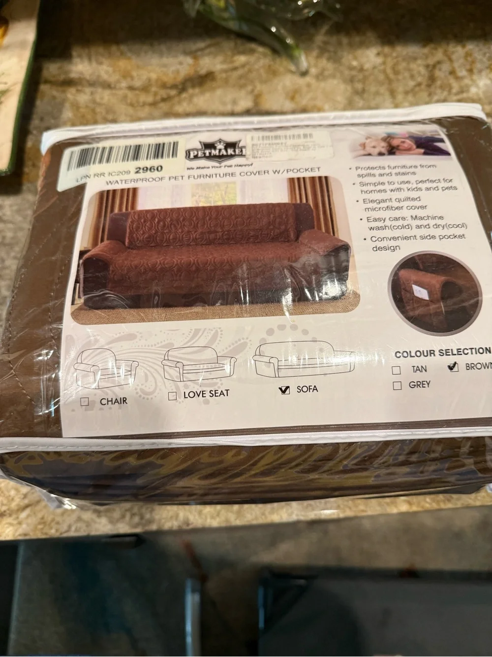Petmaker Waterproof Quilted Brown Pet Furniture Cover with Pocket